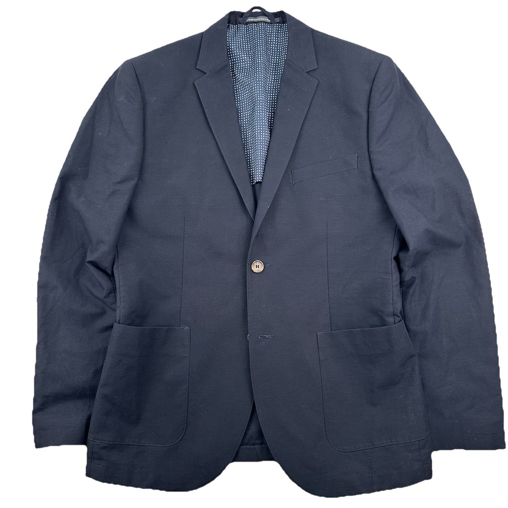 NEW H&M Men’s Linen Cotton Blazer 38 R Slim Fit Navy Blue Sport Coat Jacket
